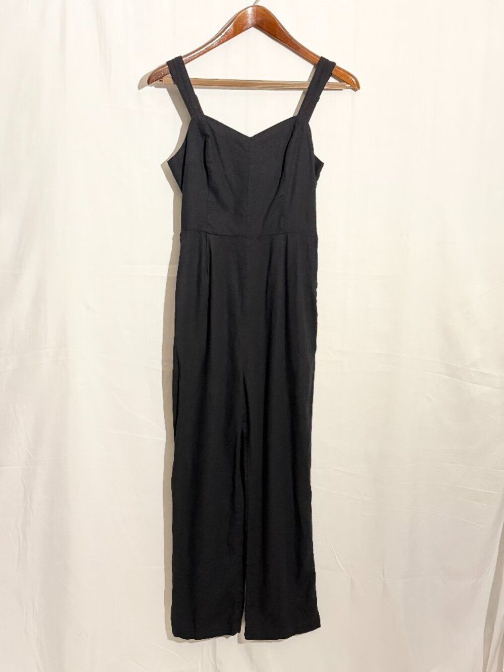 Old Navy Black Linen Blend Wide Leg Cami Jumpsuit Small Smocked Back